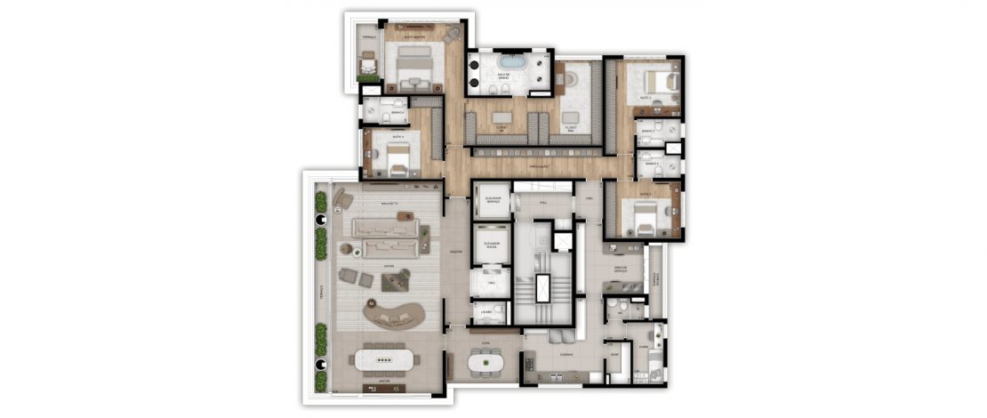 Planta 355m²  | Apartamento Tipo 2 | Closet Ampliado e Sala de Banho