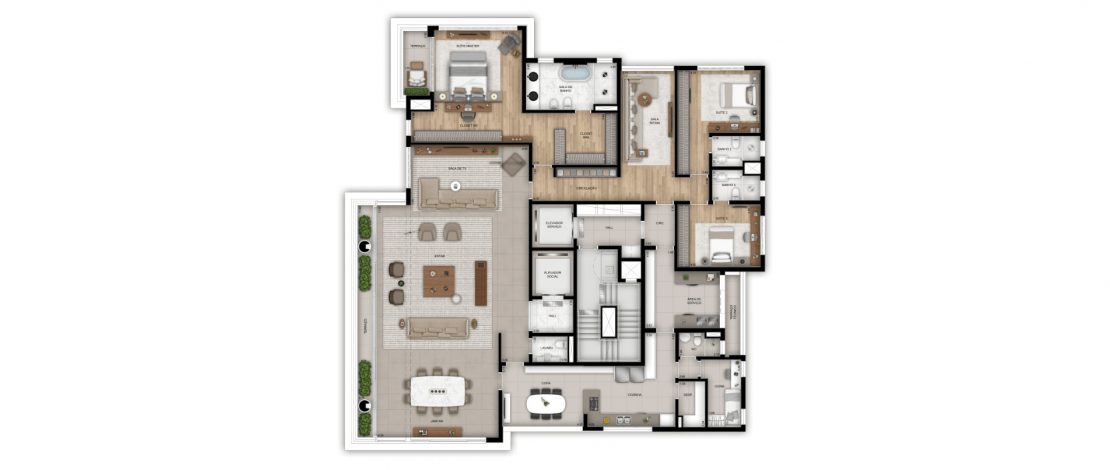 Planta 355m² | Apartamento Tipo 3 |  3 suítes e Sala Ampliada