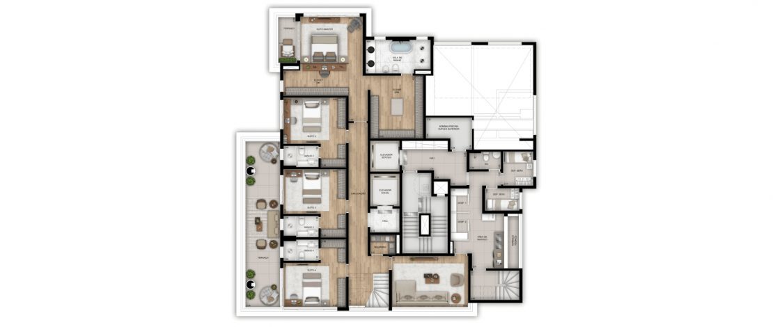 Planta 656 m² | Cobertura Duplex Piso Inferior |  Opção 1