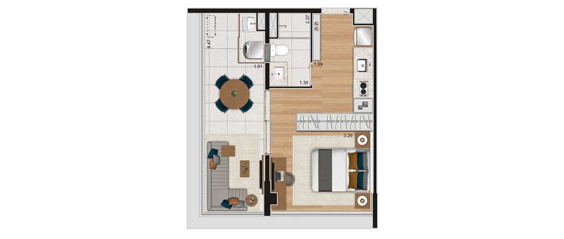 1 dorm 39m² | Planta Sugestão 