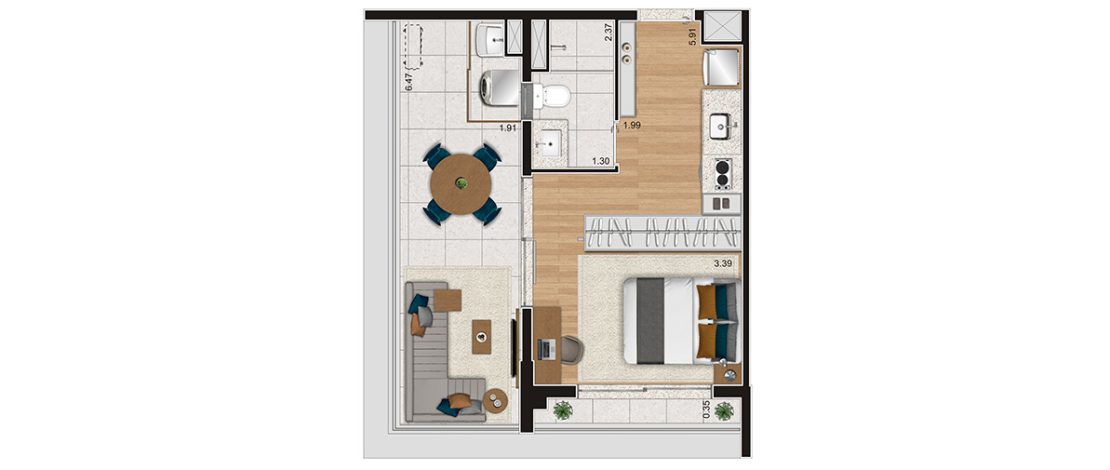 1 dorm 39m² | Planta Tipo