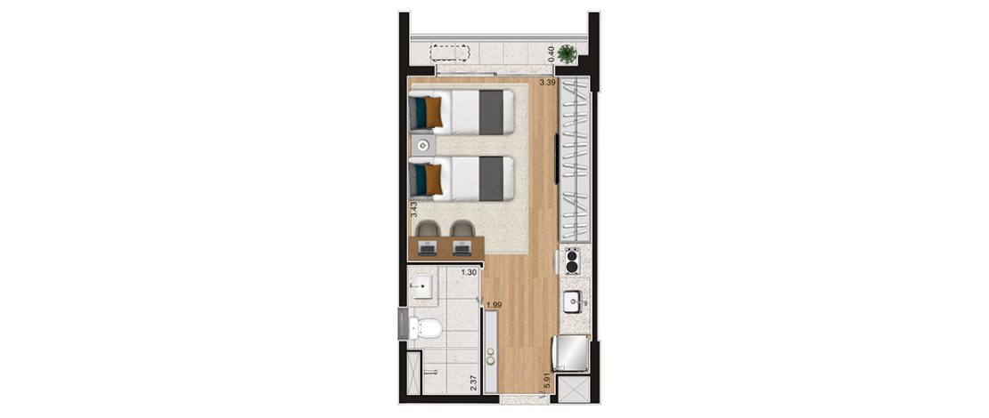 Studio 24m² | Planta Opção