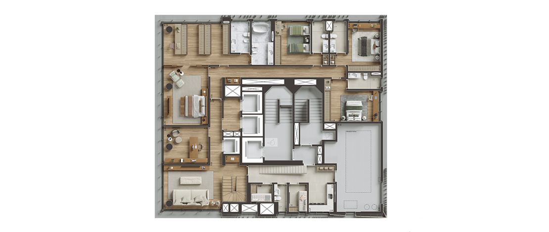 Planta Duplex | Pavimento Inferior | 3 Suítes | 318 m²