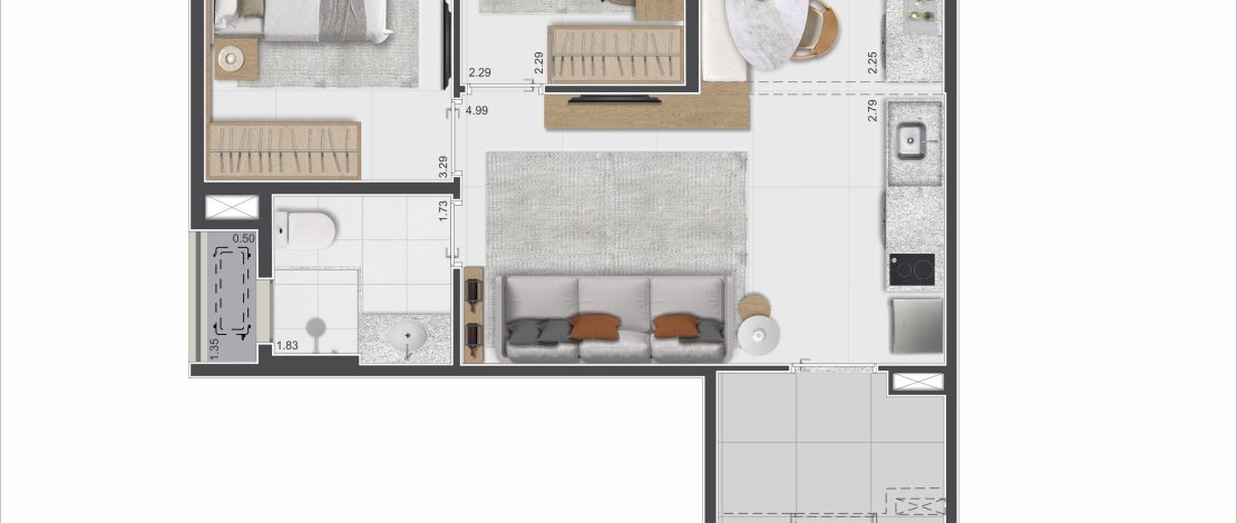 43m² | 1 Dorm. - Com vaga
