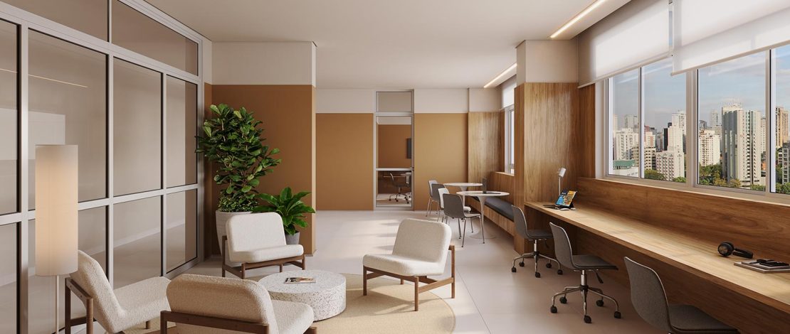 Perspectiva ilustrada do coworking