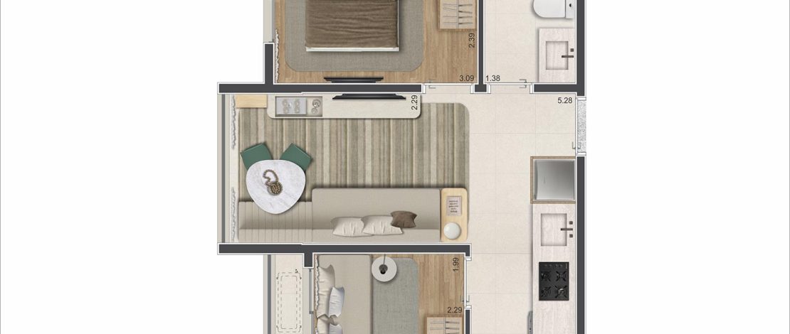 36m² | 2 Dorms. | Terraço Integrado