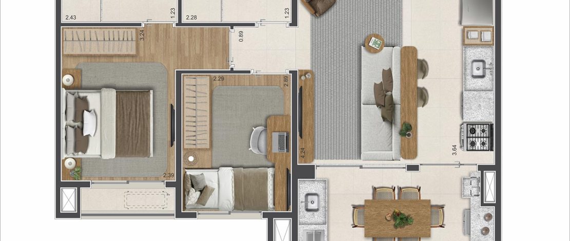 55m² | 2 Dorms. 