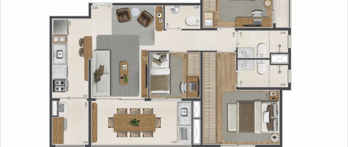 75m² | 2 Dorms. + 1 Suíte